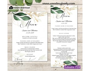 Greenery menu card printable template,Gold menus,(148w)